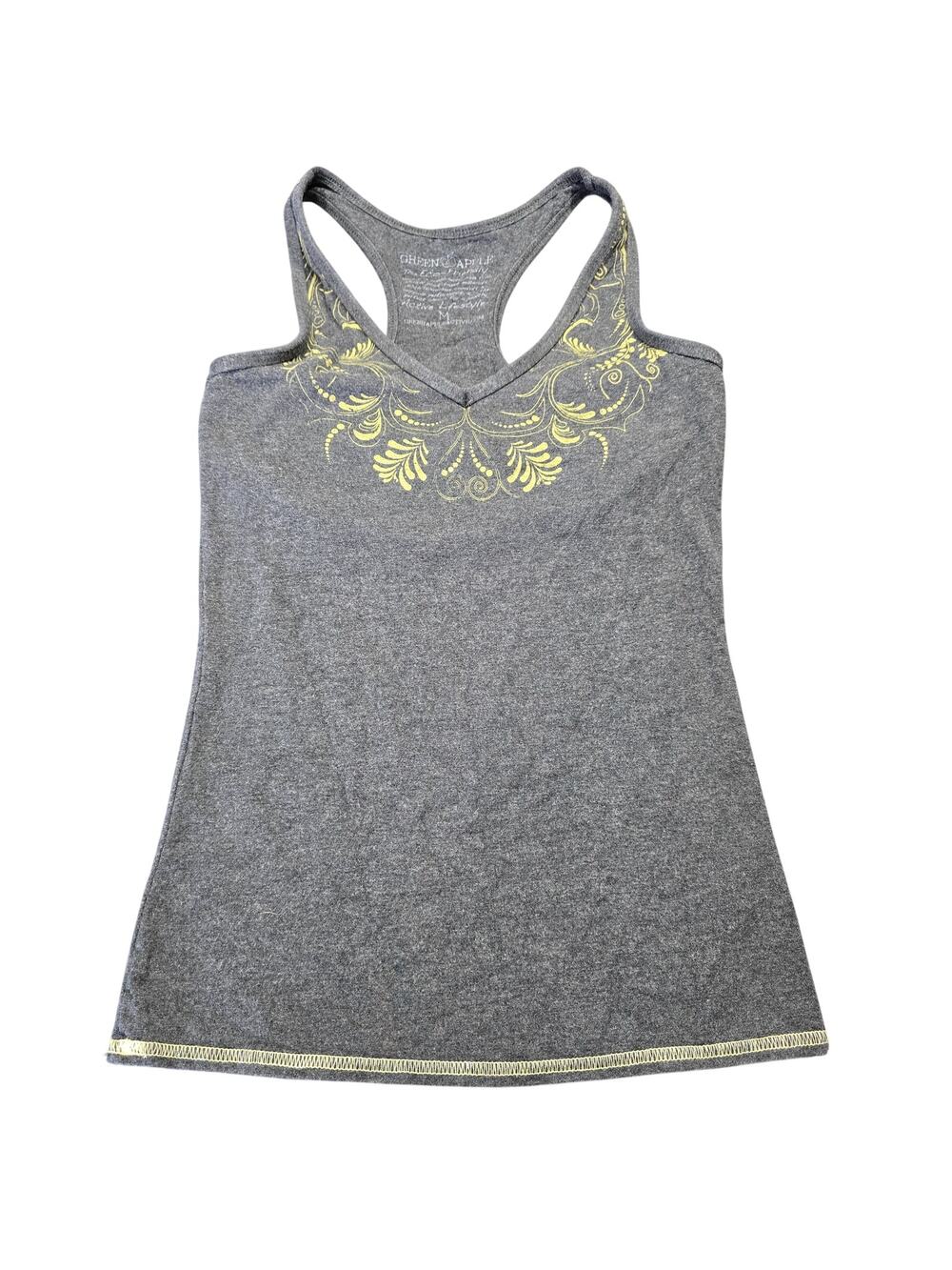 Green Apple Gray Tank Yellow Floral Racerback Stretch Activewear Women's Size M